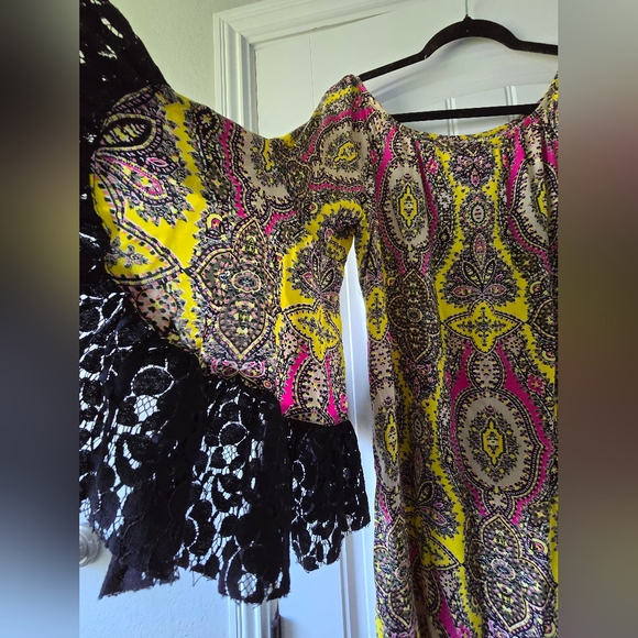 Uncle Frank Boho Paisley Lace Sleeve Dress M Yellow Pink Festival - Picture 13 of 13
